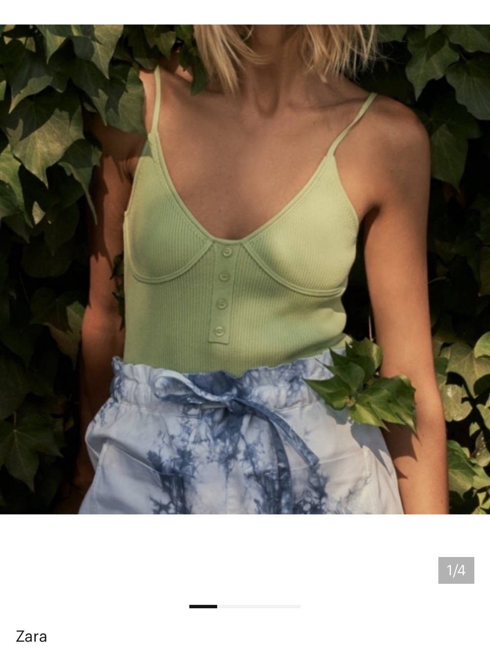 Zara Sage Green Ribbed Button-Up Cami
